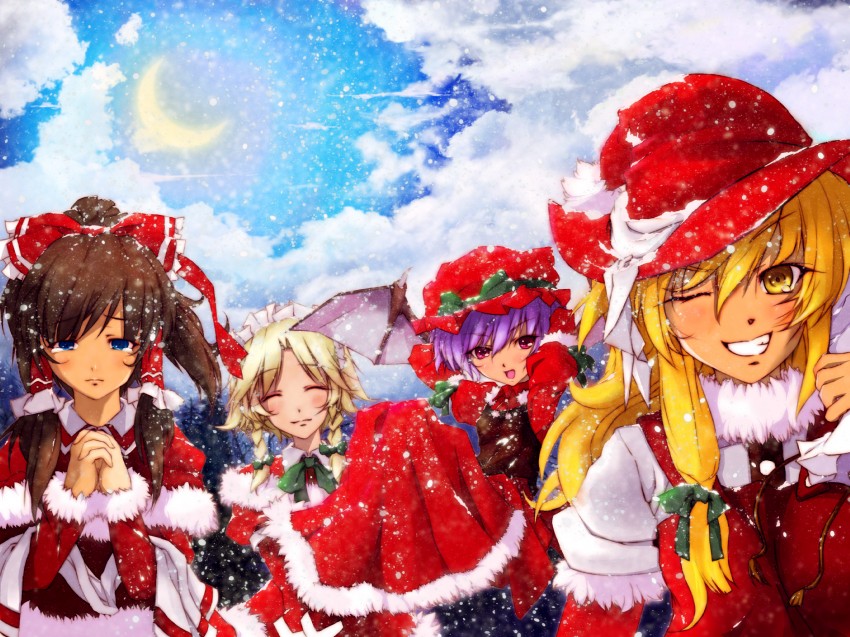 hakurei reimu, kirisame marisa, remilia scarlet, and izayoi sakuya (touhou) drawn by mefix