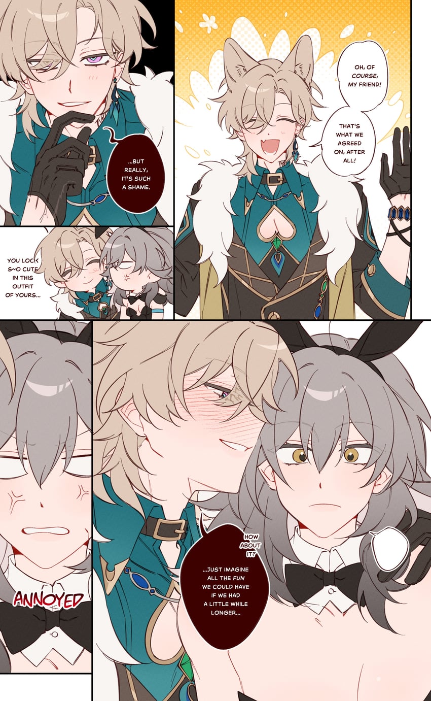 trailblazer, stelle, and aventurine (honkai and 1 more) drawn by majunjuu