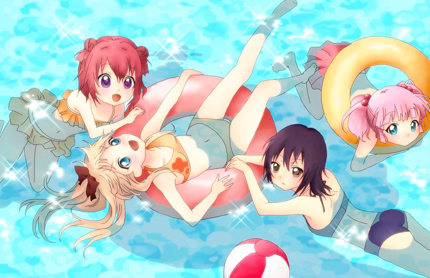 toshinou kyouko, akaza akari, funami yui, and yoshikawa chinatsu (yuruyuri) drawn by memelonccino