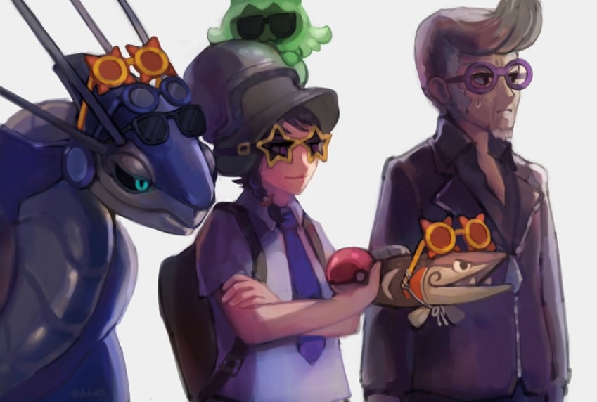 juliana, sprigatito, miraidon, clavell, arrokuda, and 1 more (pokemon and 1 more) drawn by dchoent
