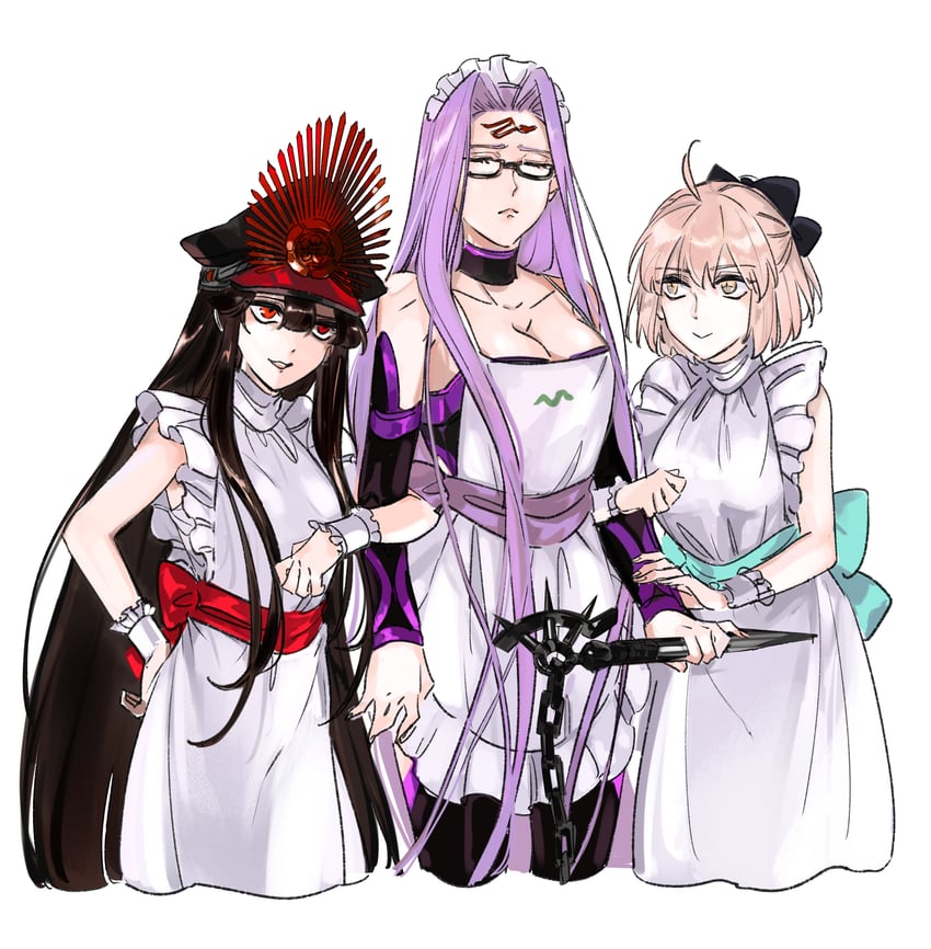 okita souji, medusa, and oda nobunaga (fate and 1 more) drawn by ddlcclia