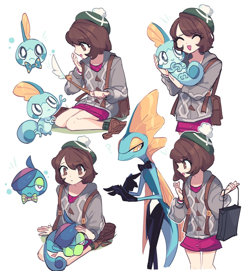 gloria, sobble, inteleon, and drizzile (pokemon and 1 more) drawn by charamells