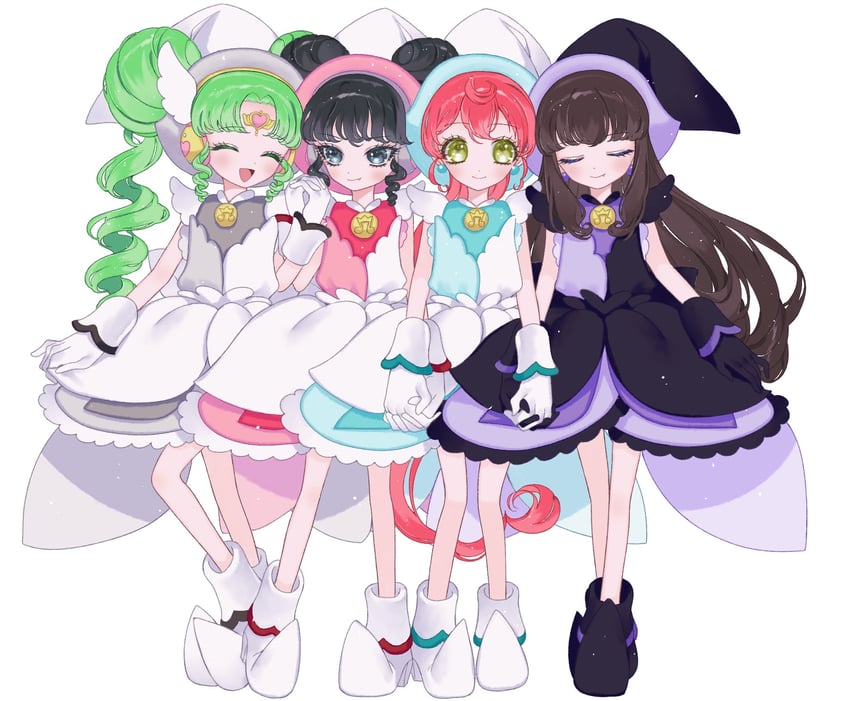 kurosu aroma, shiratama mikan, falulu, and gaaruru (pretty series and 2 more) drawn by ao_(ao0_0nemu)