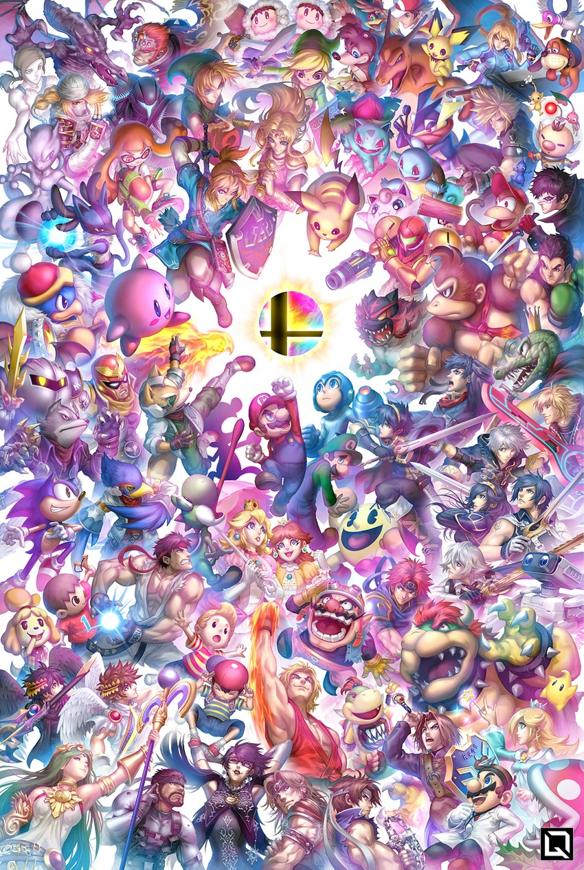 link, inkling player character, pikachu, princess zelda, inkling girl, and 89 more (pokemon and 59 more) drawn by kuroi-tsuki