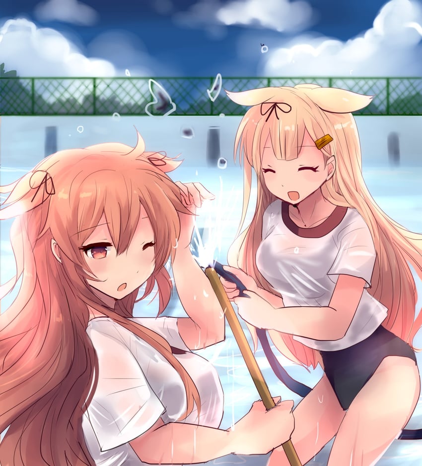 yuudachi, yuudachi kai ni, murasame, and murasame kai ni (kantai collection) drawn by hirune_(konekonelkk)