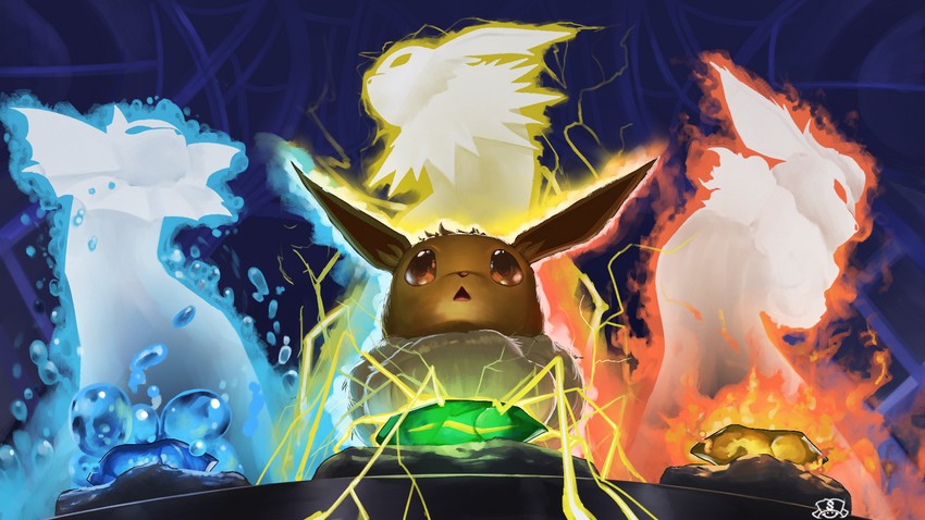 eevee, vaporeon, flareon, and jolteon (pokemon) drawn by spareribs