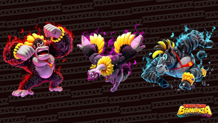 donkey kong, kong bananza, zebra bananza, and ostrich bananza (donkey kong and 1 more)
