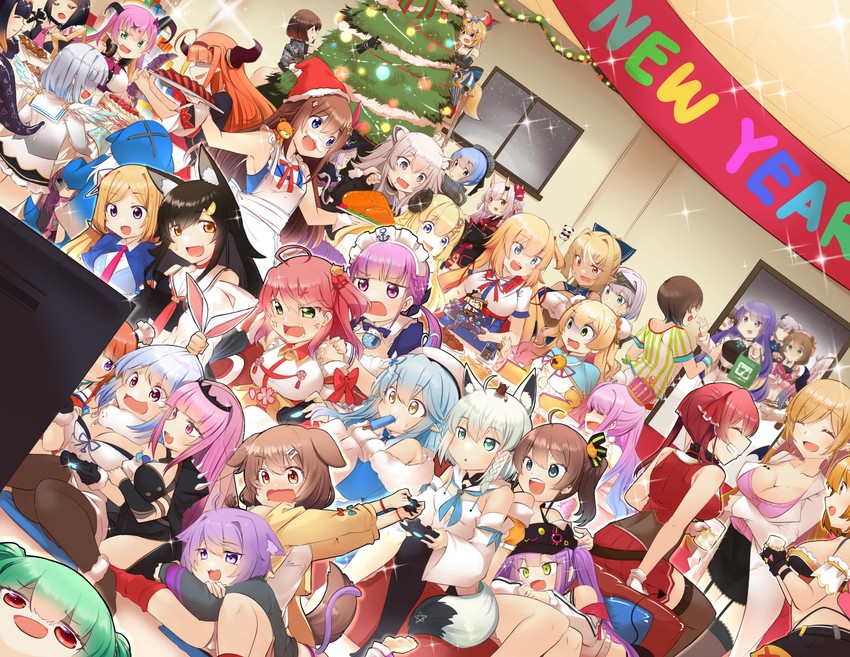gawr gura, houshou marine, shirakami fubuki, hoshimachi suisei, mori calliope, and 46 more (hololive and 3 more) drawn by sesield