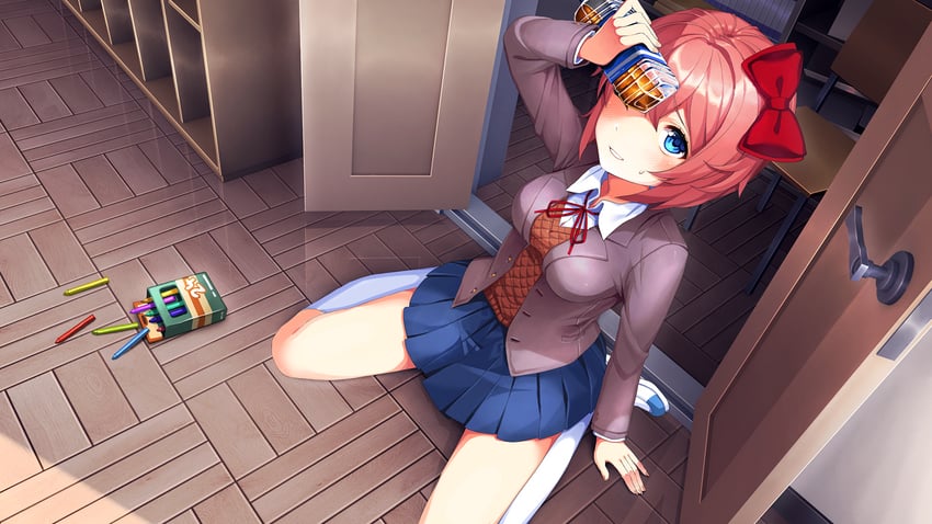 sayori (doki doki literature club) drawn by satchely