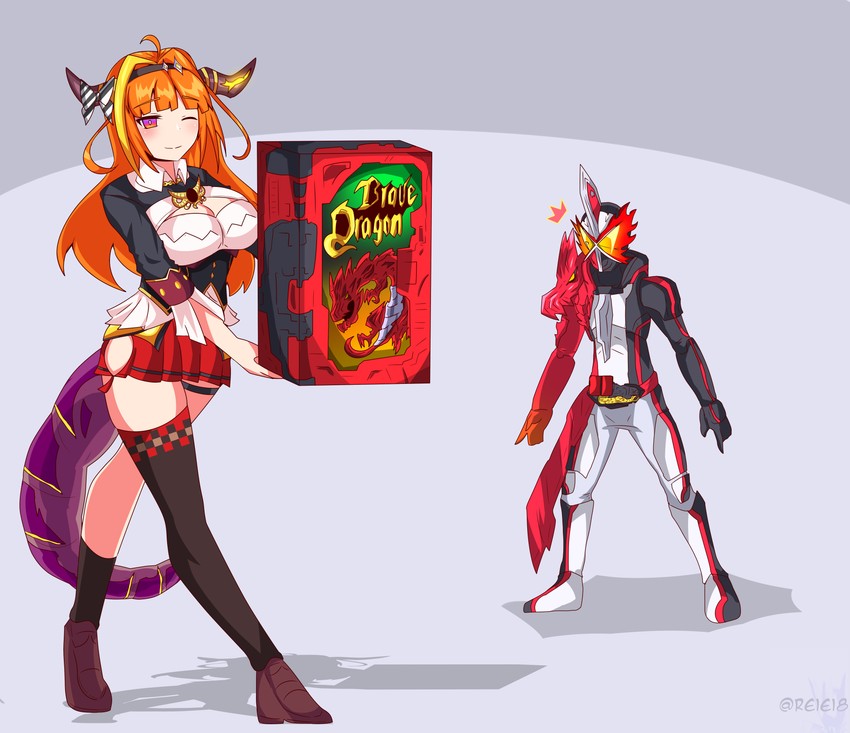 kiryu coco and kamen rider saber (hololive and 2 more) drawn by reiei_8
