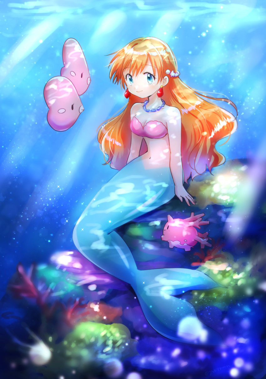 misty, luvdisc, corsola, and mermaid misty (pokemon) drawn by yuki56