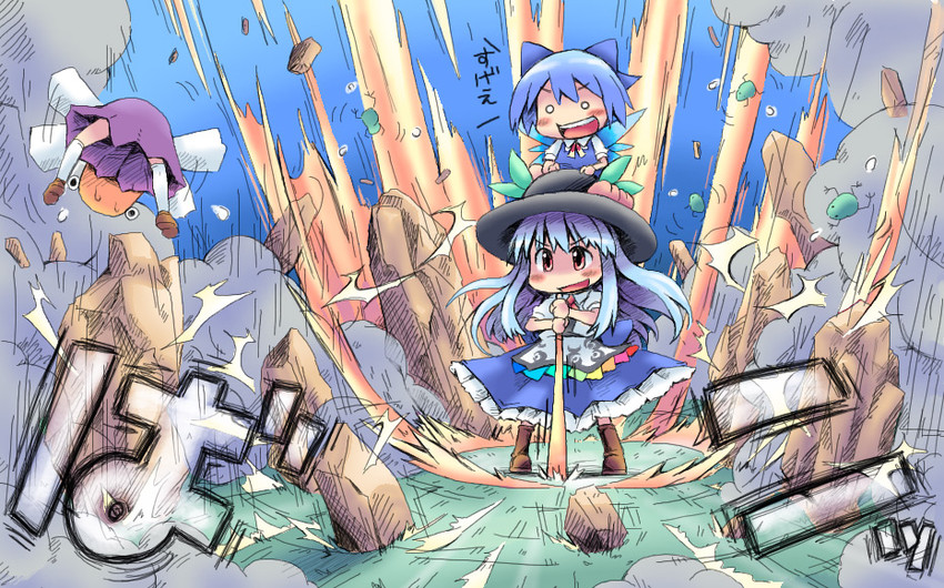 cirno, moriya suwako, hinanawi tenshi, and pyonta (touhou) drawn by ham_(points)