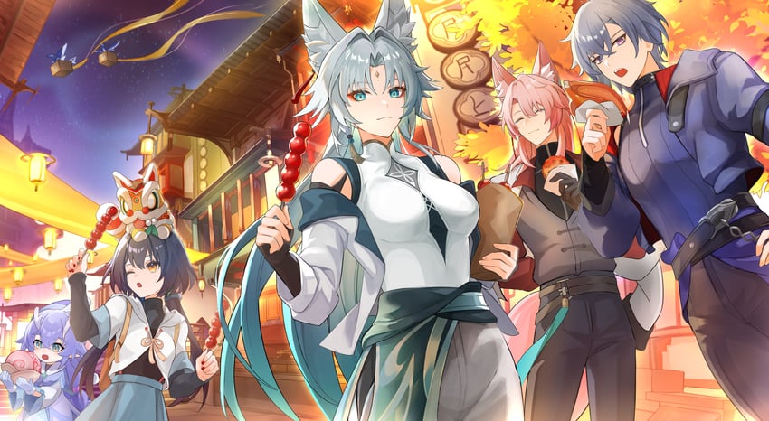 feixiao, yunli, jiaoqiu, bailu, moze, and 1 more (honkai and 1 more) drawn by okkobc