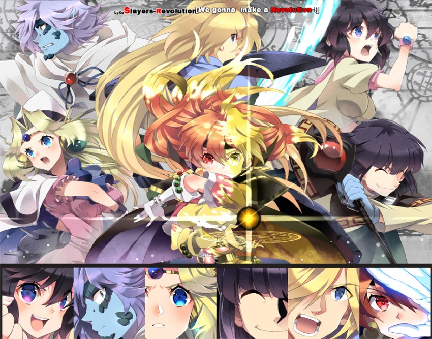 lina inverse, amelia wil tesla seyruun, gourry gabriev, xelloss, zelgadiss graywords, and 2 more (slayers and 1 more) drawn by lyxu