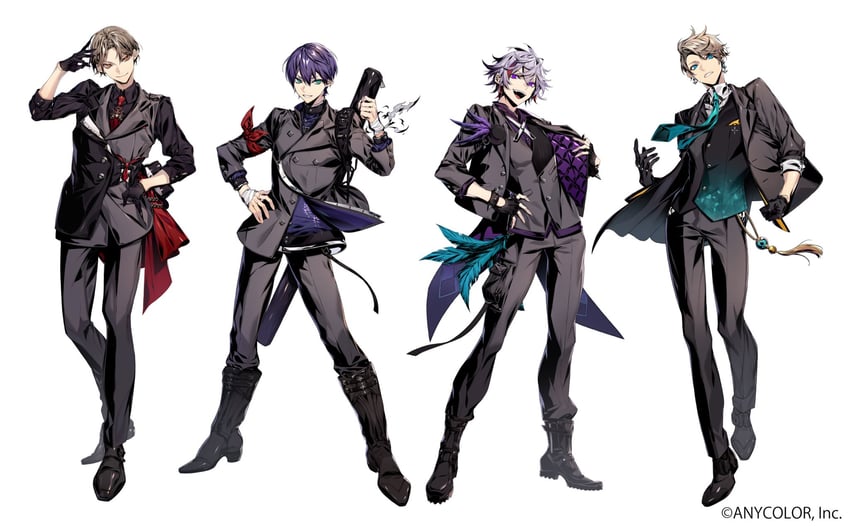kenmochi touya, fuwa minato, kagami hayato, and kaida haru (nijisanji) drawn by hoe-l