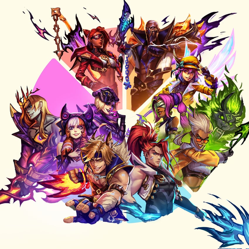 gwen, lux, evelynn, sett, nidalee, and 15 more (league of legends) drawn by ilyas_bolatov