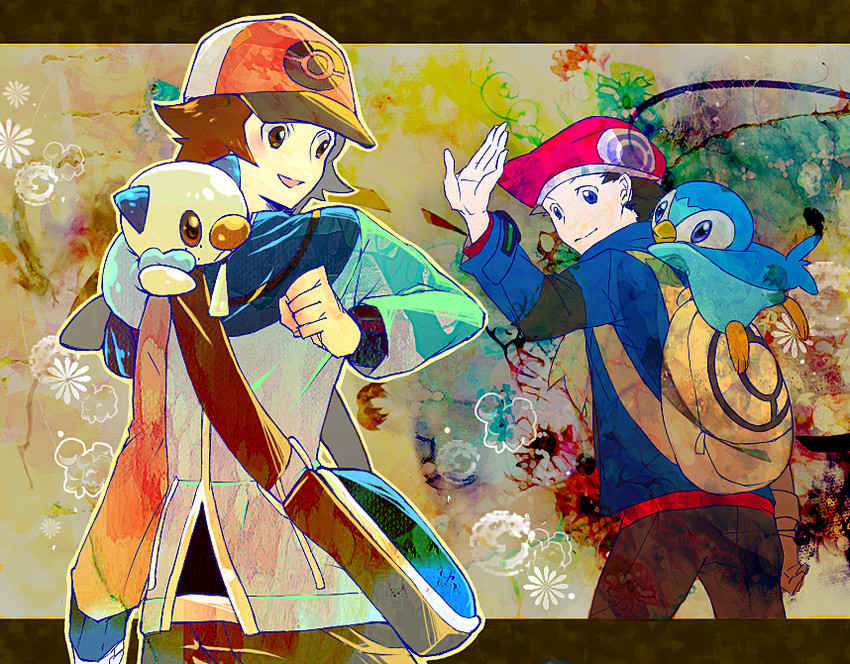 piplup, hilbert, oshawott, and lucas (pokemon and 3 more) drawn by usupin
