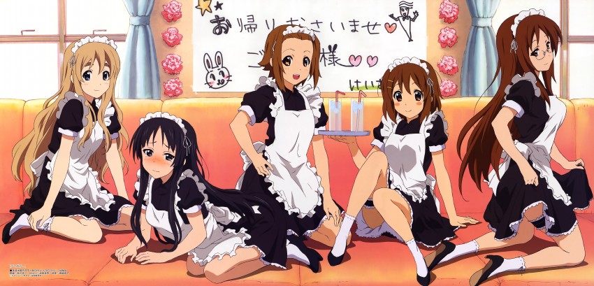 akiyama mio, hirasawa yui, tainaka ritsu, kotobuki tsumugi, and yamanaka sawako (k-on! and 1 more) drawn by akitake_seiichi