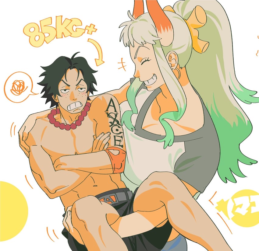 yamato and portgas d. ace (one piece) drawn by nyan_2020
