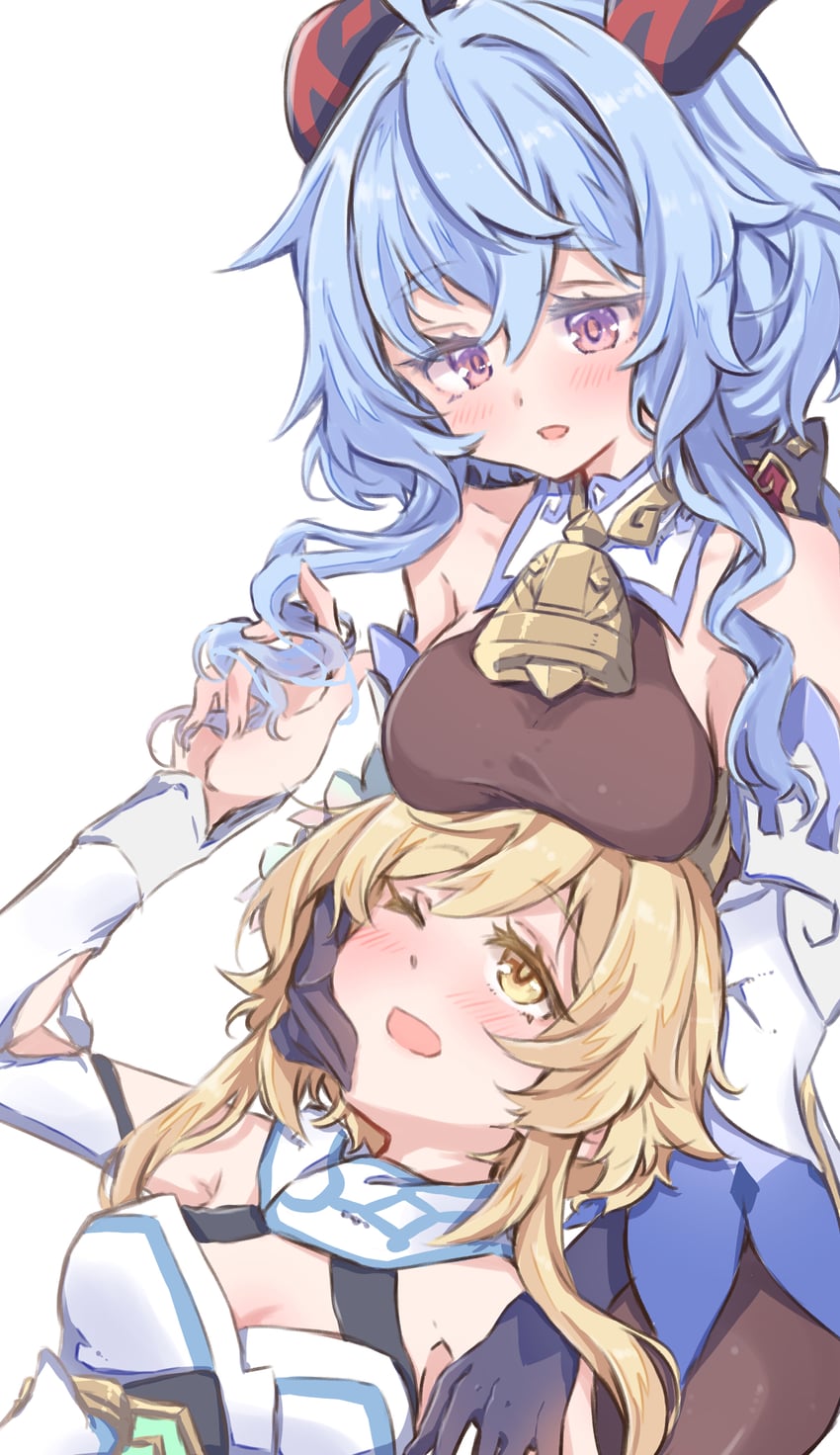 ganyu and lumine (genshin impact) drawn by nwon'yo_pasun