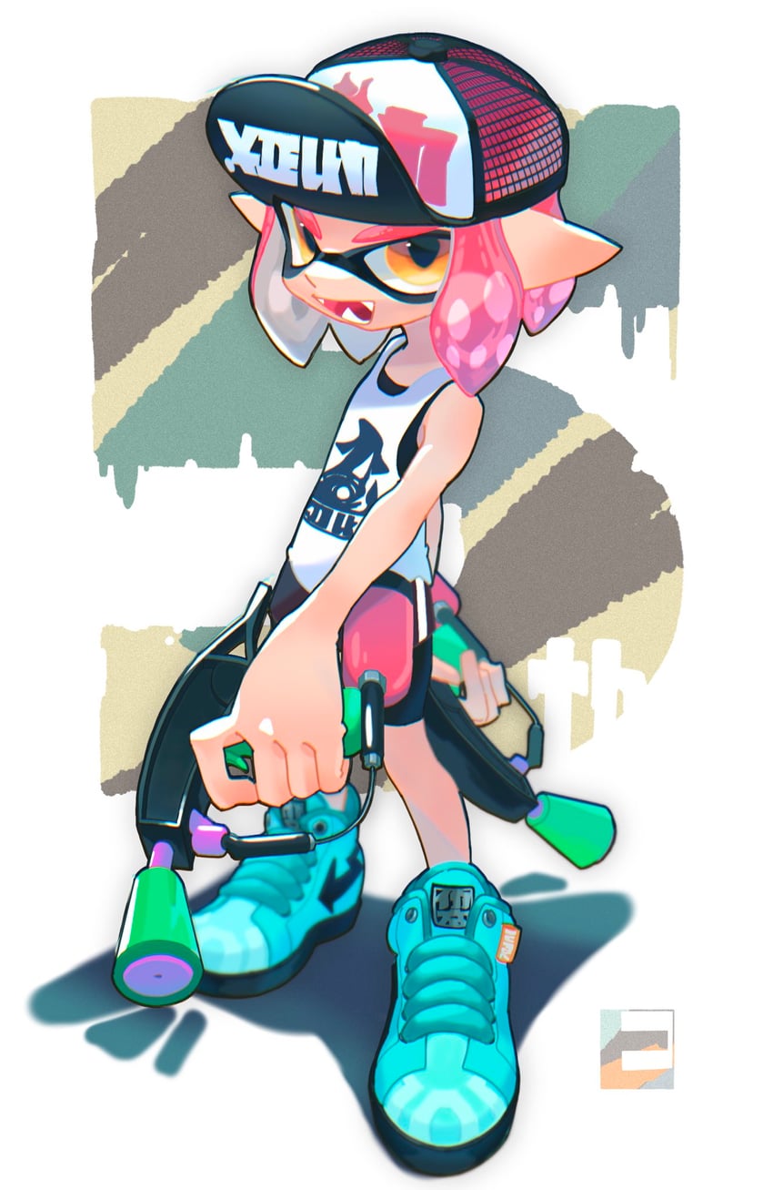 inkling player character and inkling girl (splatoon and 1 more) drawn by hiko0v0
