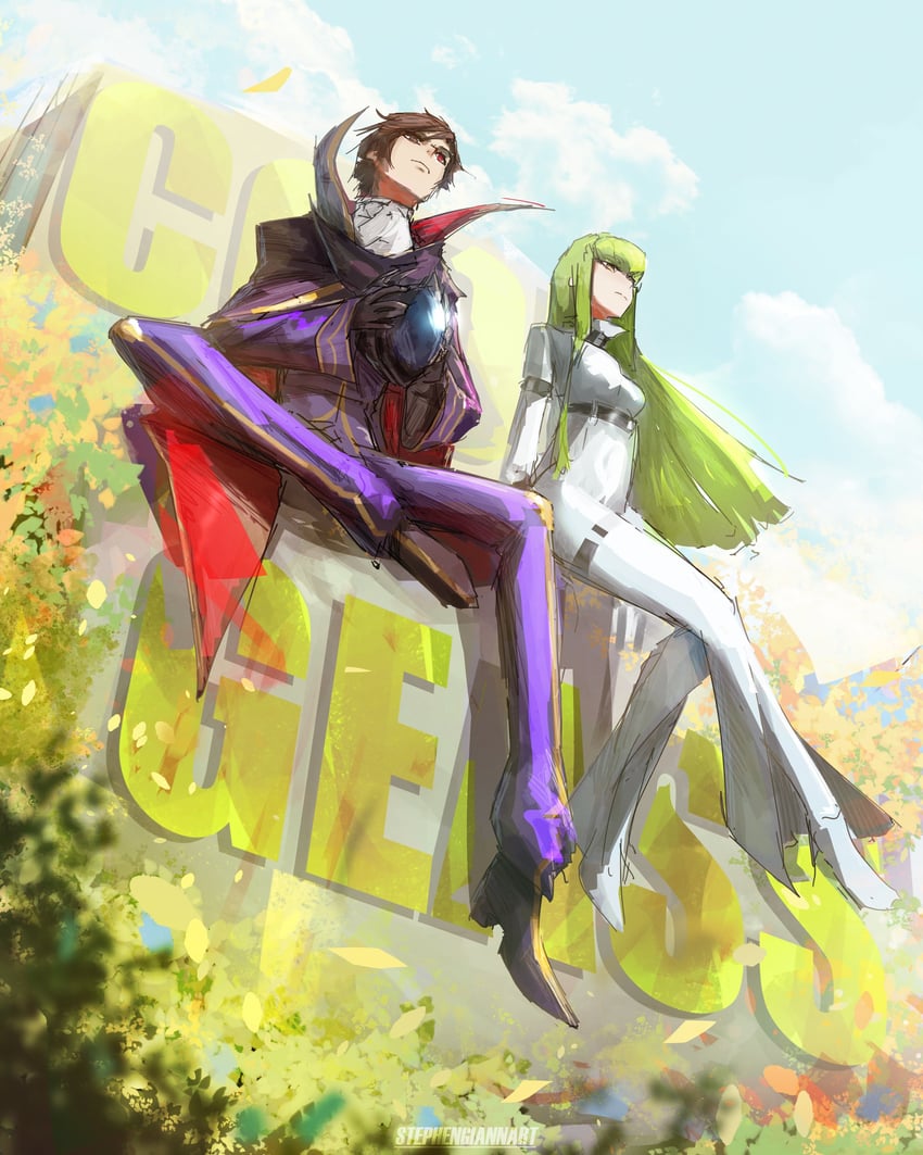 c.c. and lelouch vi britannia (code geass) drawn by stephengiannart