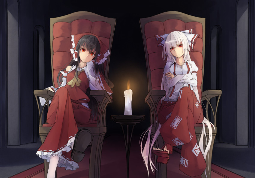 hakurei reimu and fujiwara no mokou (touhou) drawn by milaria