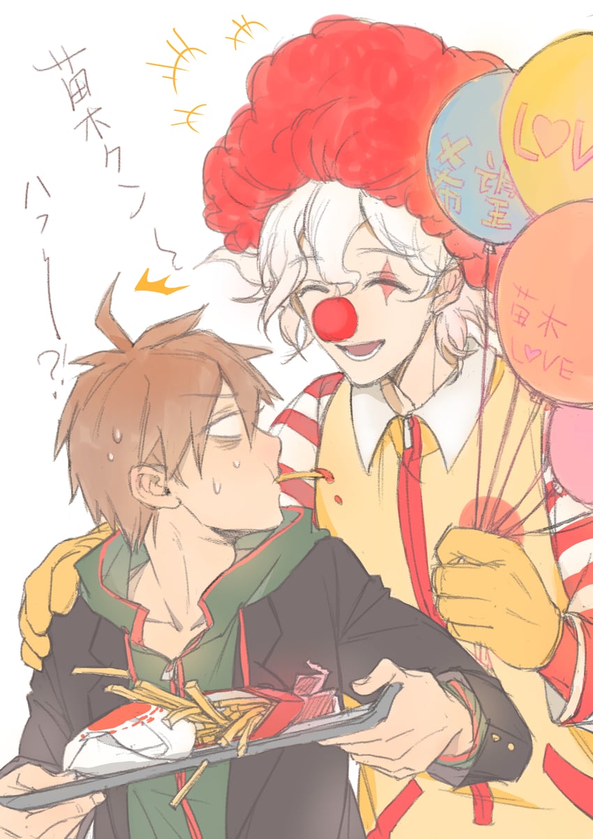 komaeda nagito, naegi makoto, and ronald mcdonald (danganronpa and 3 more) drawn by kamendyyyyy