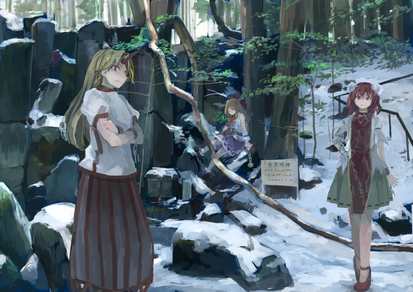 ibuki suika, hoshiguma yuugi, and ibaraki kasen (touhou) drawn by ichiba_youichi