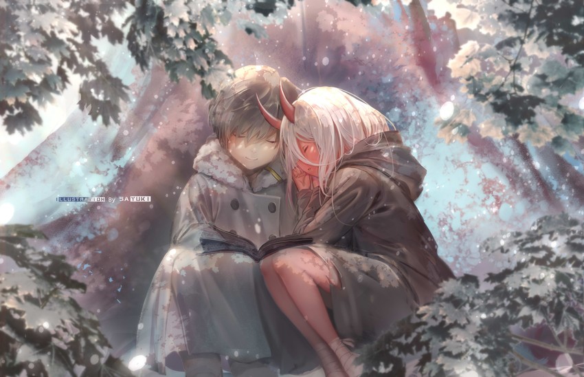 zero two and hiro (darling in the franxx) drawn by sa'yuki