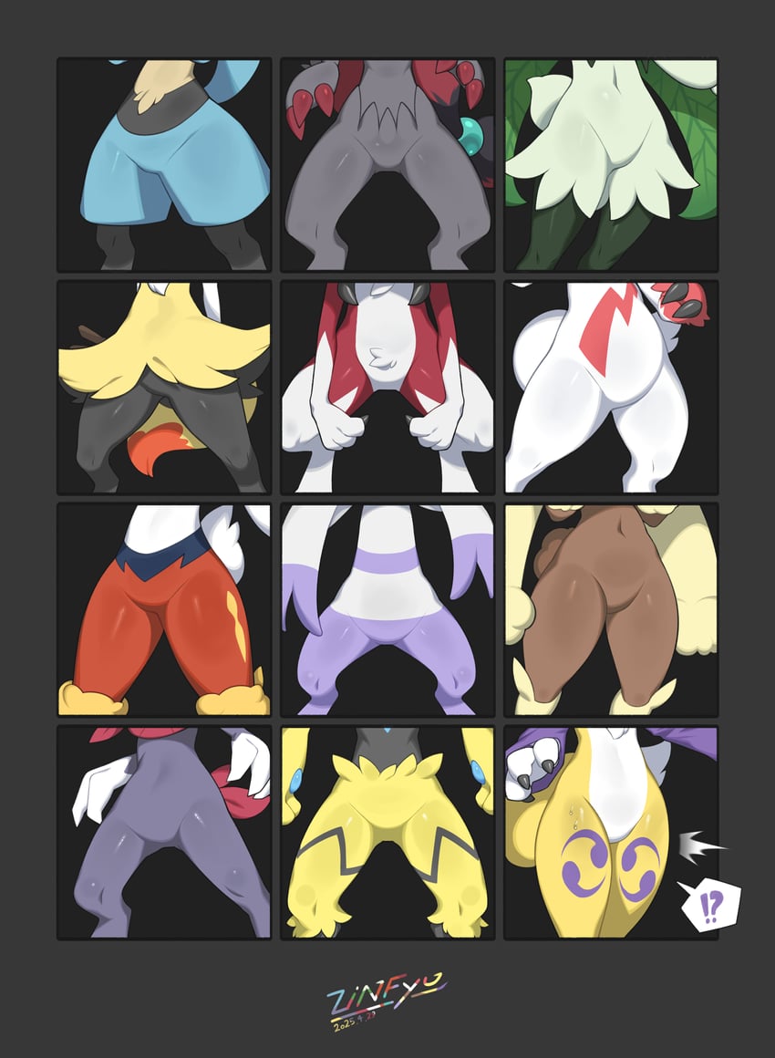 lucario, lopunny, meowscarada, braixen, cinderace, and 7 more (pokemon and 1 more) drawn by zinfyu