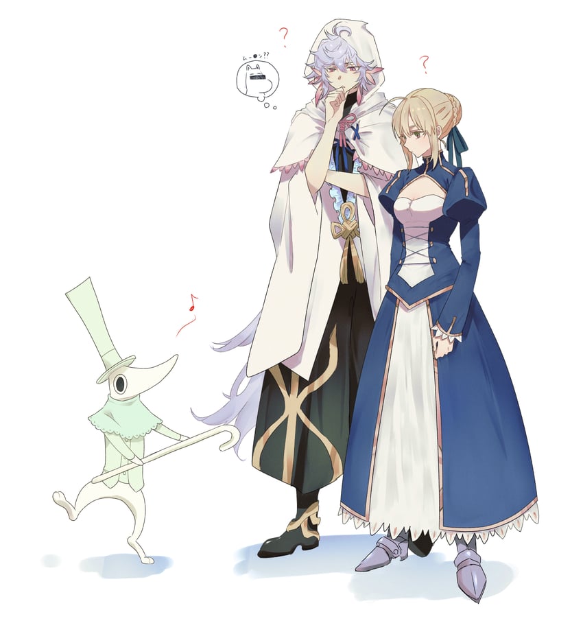 artoria pendragon, saber, merlin, moomintroll, and excalibur (fate and 3 more) drawn by nigiri