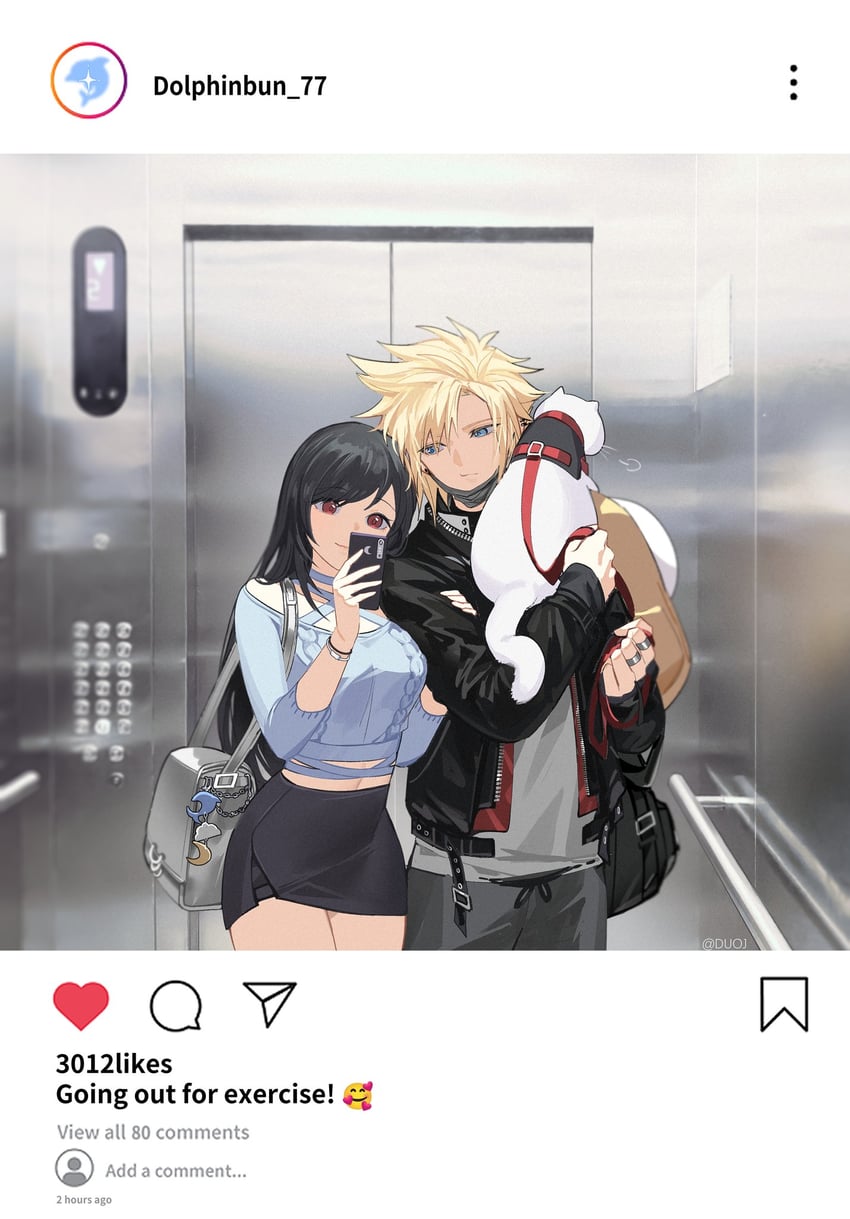 tifa lockhart, cloud strife, and maru (final fantasy and 3 more) drawn by duoj_ji