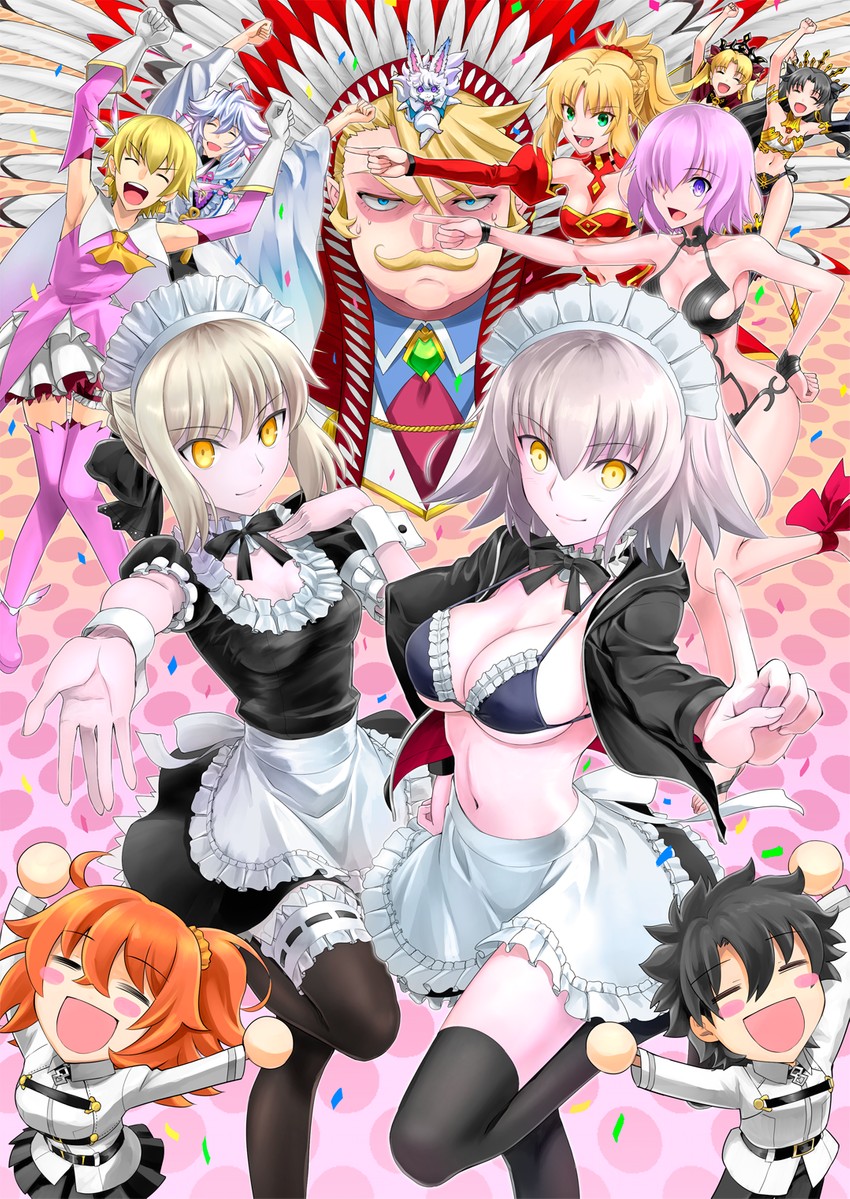 artoria pendragon, mash kyrielight, fujimaru ritsuka, jeanne d'arc alter, illyasviel von einzbern, and 10 more (fate and 5 more) drawn by shirotsumekusa