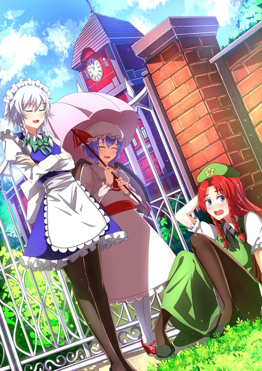 remilia scarlet, izayoi sakuya, and hong meiling (touhou) drawn by shimotsuki_aoi