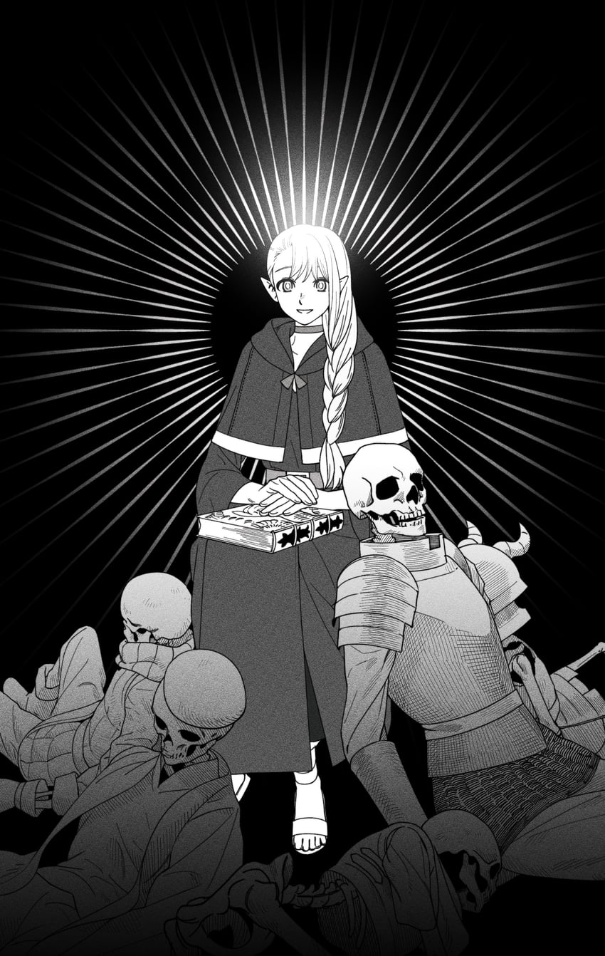 marcille donato, falin touden, laios touden, senshi, chilchuck tims, and 1 more (dungeon meshi) drawn by jextor
