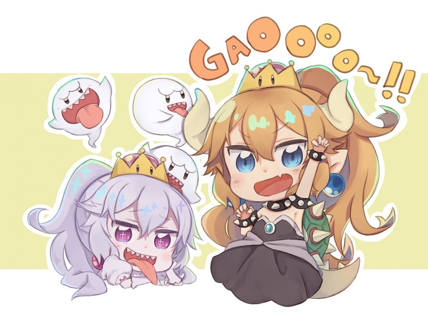 bowsette, princess king boo, and boo (mario and 2 more) drawn by totatokeke