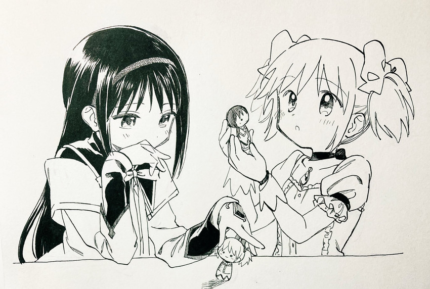 akemi homura and kaname madoka (mahou shoujo madoka magica) drawn by no+bi=