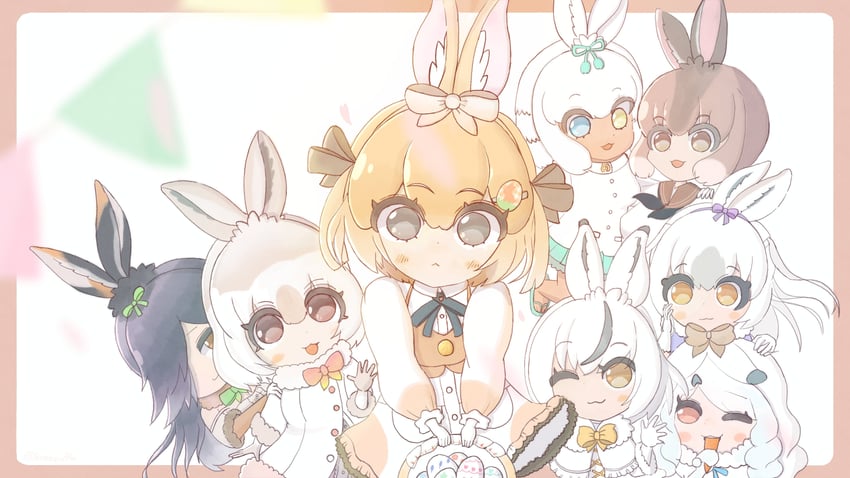 european hare, arctic hare, mountain hare, tsukuyomi shinshi, snowshoe hare, and 3 more (kemono friends and 1 more) drawn by tsukuurufuru
