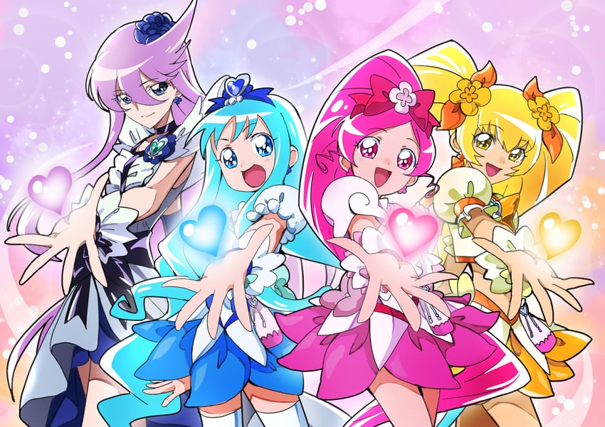 kurumi erika, hanasaki tsubomi, tsukikage yuri, myoudouin itsuki, cure marine, and 3 more (precure and 1 more) drawn by tsukikage_oyama