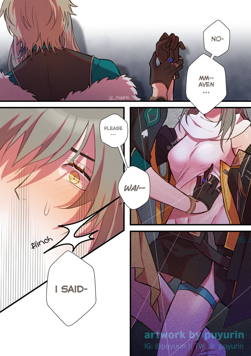 trailblazer, stelle, and aventurine (honkai and 1 more) drawn by puyurin