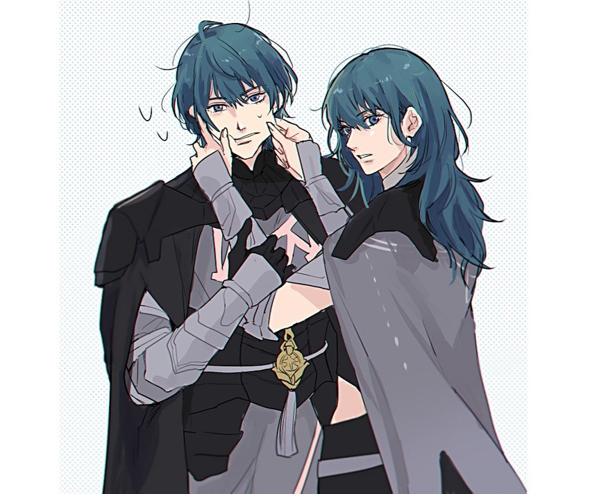 female byleth and male byleth (fire emblem and 1 more) drawn by soranaki