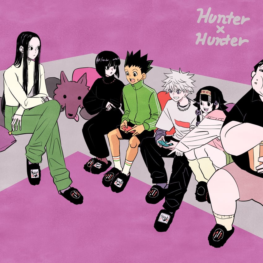 killua zoldyck, gon freecss, illumi zoldyck, alluka zoldyck, kalluto zoldyck, and 2 more (hunter x hunter) drawn by takeuchi_ryousuke