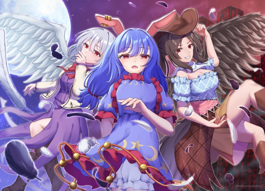 kishin sagume, seiran, and kurokoma saki (touhou) drawn by mizunisabano