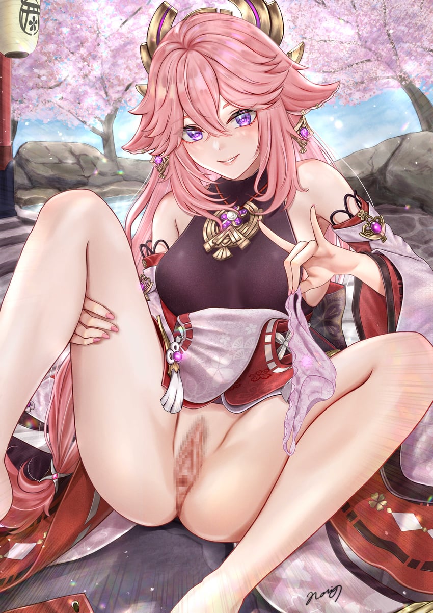 yae miko (genshin impact) drawn by nori_chazuke