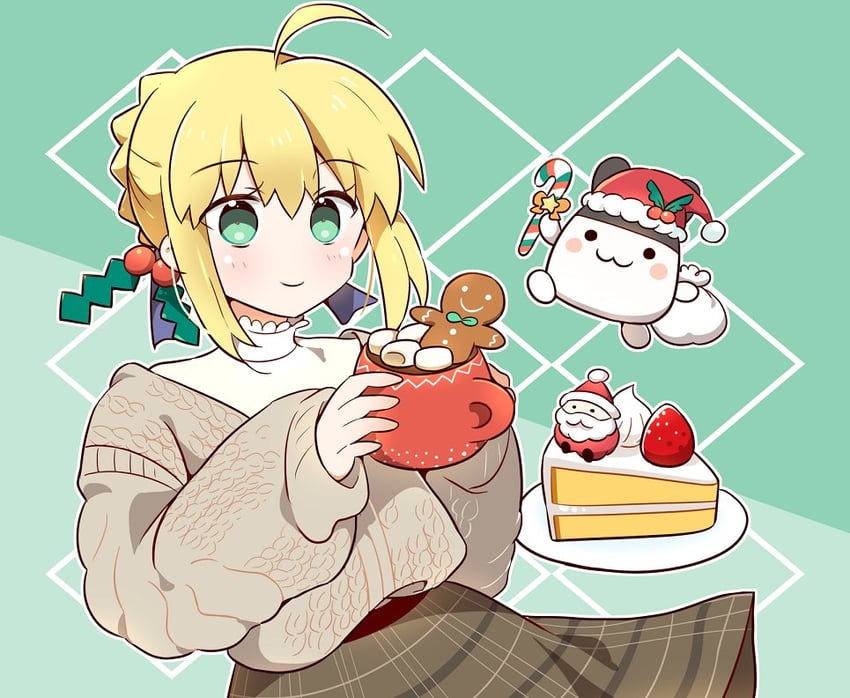 artoria pendragon, saber, and santa claus (fate and 1 more) drawn by tsuchiya_madose