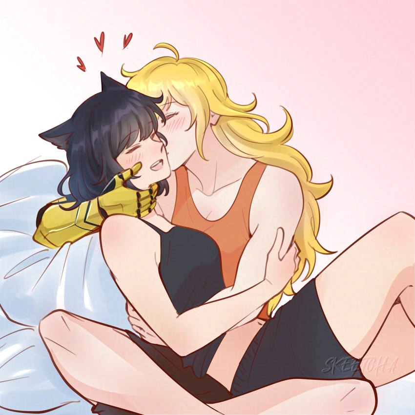 yang xiao long and blake belladonna (rwby) drawn by dramore