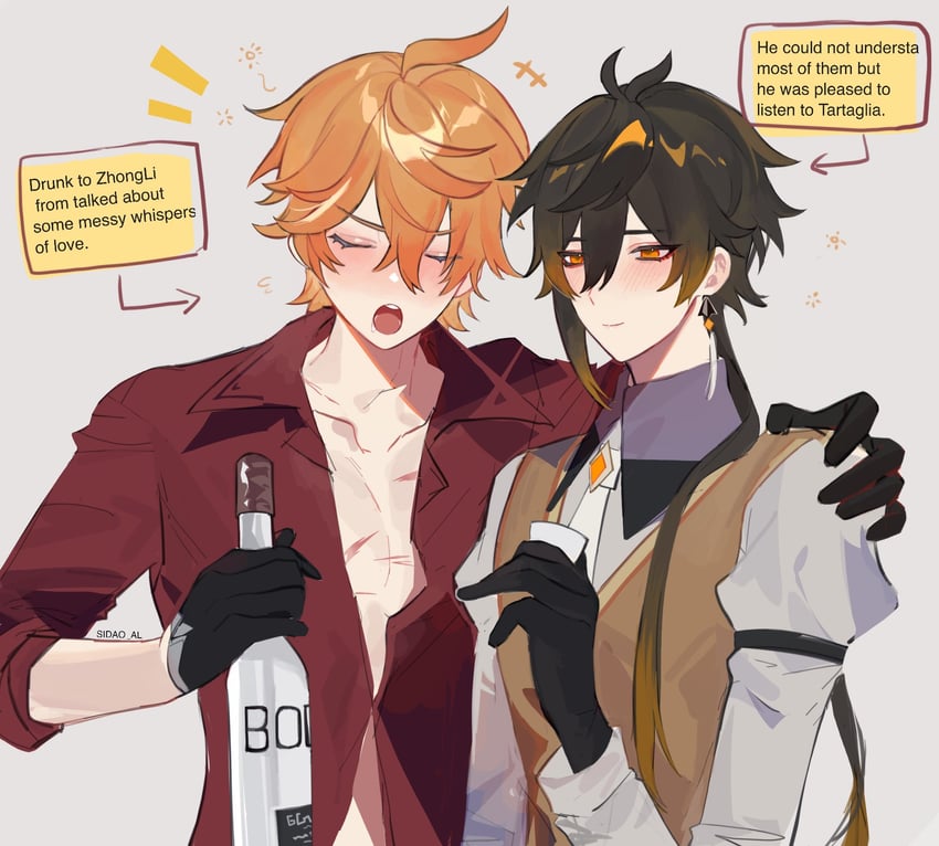 zhongli and tartaglia (genshin impact) drawn by sidao_al