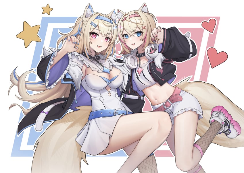 fuwawa abyssgard and mococo abyssgard (hololive and 1 more) drawn by akaharuu