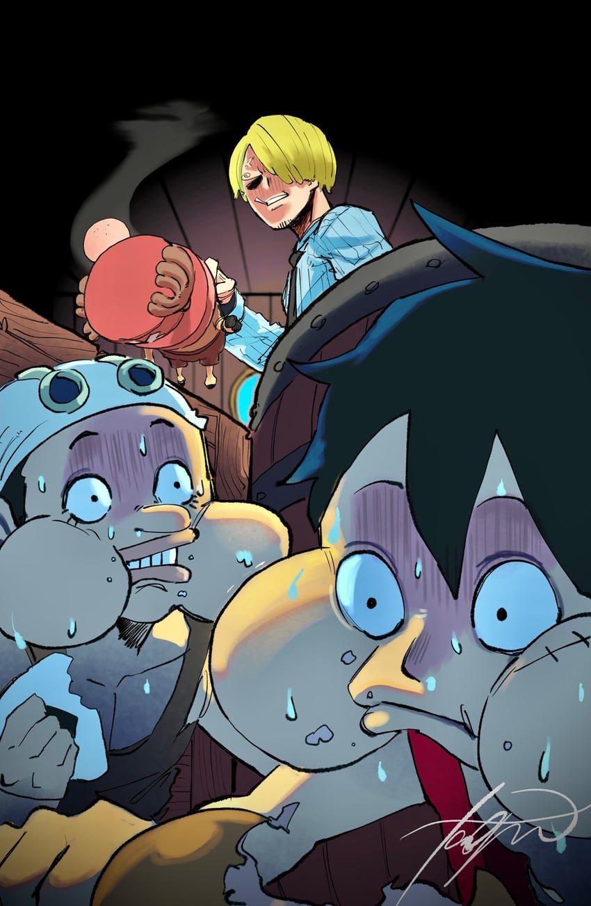 monkey d. luffy, sanji, tony tony chopper, and usopp (one piece) drawn by taoru_(taoru0239)